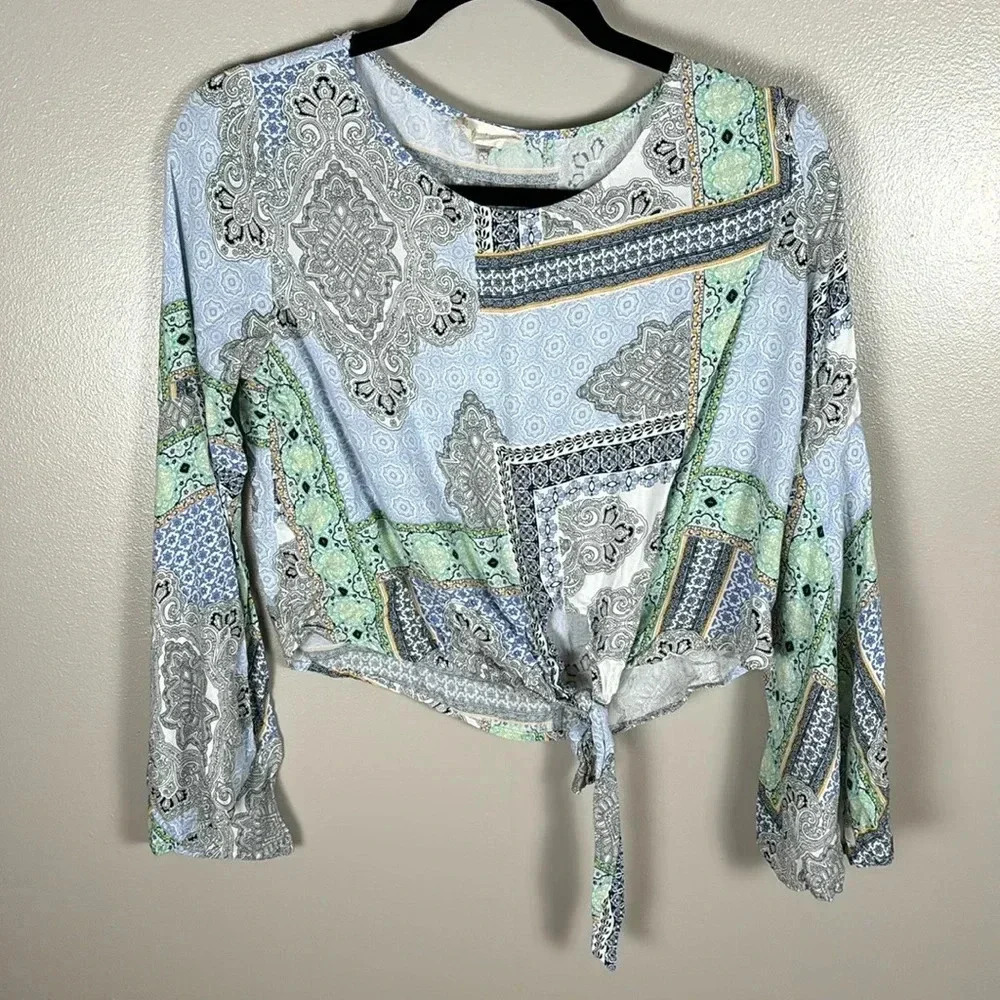 Altar’d State Paisley Bell Sleeve Front Tie Blouse